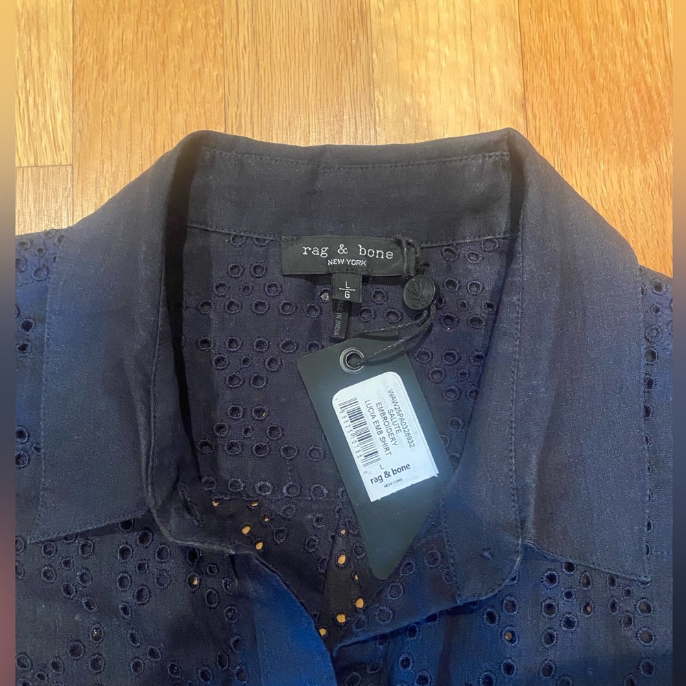 rag & bone Navy Eyelet Button Down Shirt - Picture 8 of 9